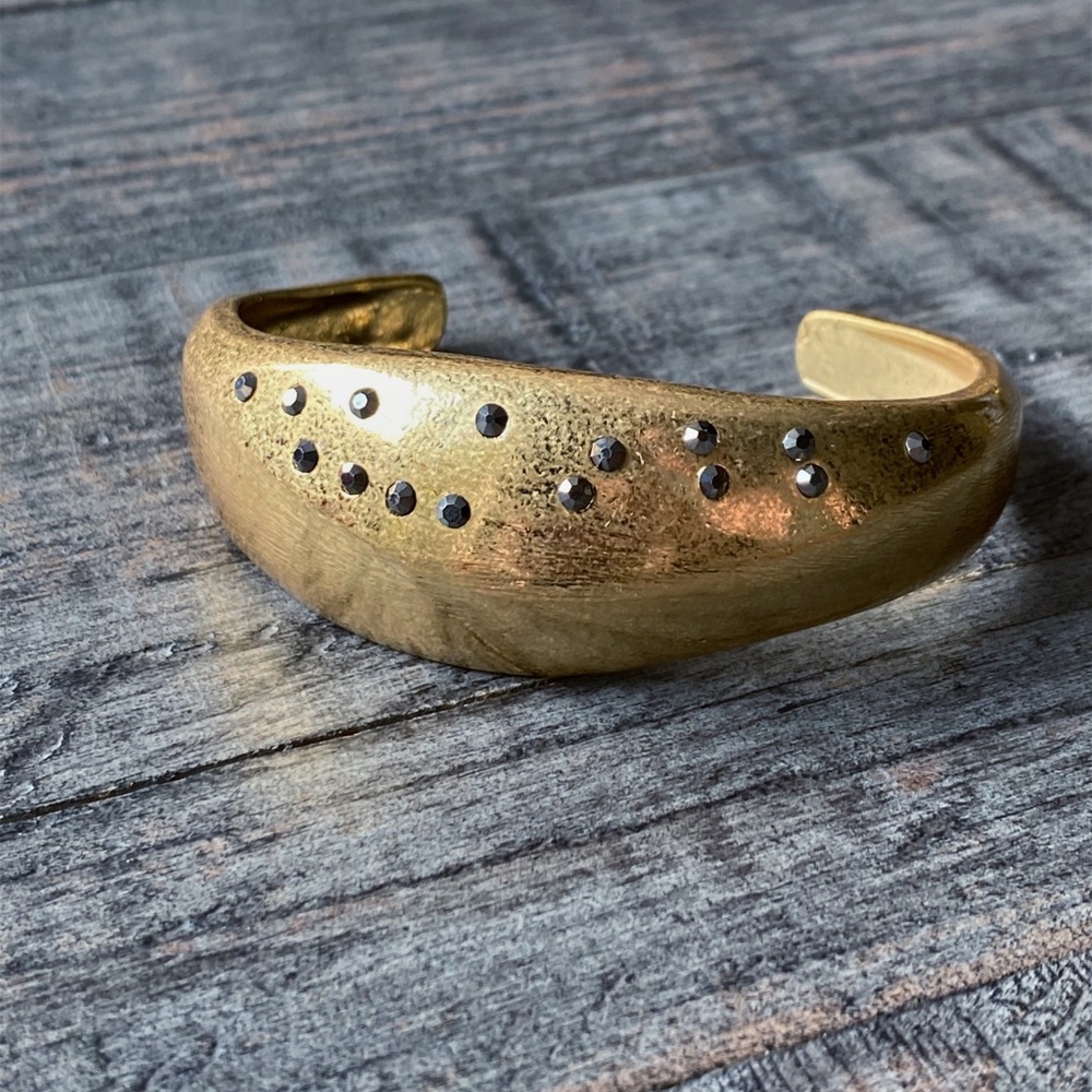 NEW Brushed Gold & Gunmetal Black Crystal Cuff Bracelet - Picture 4 of 8